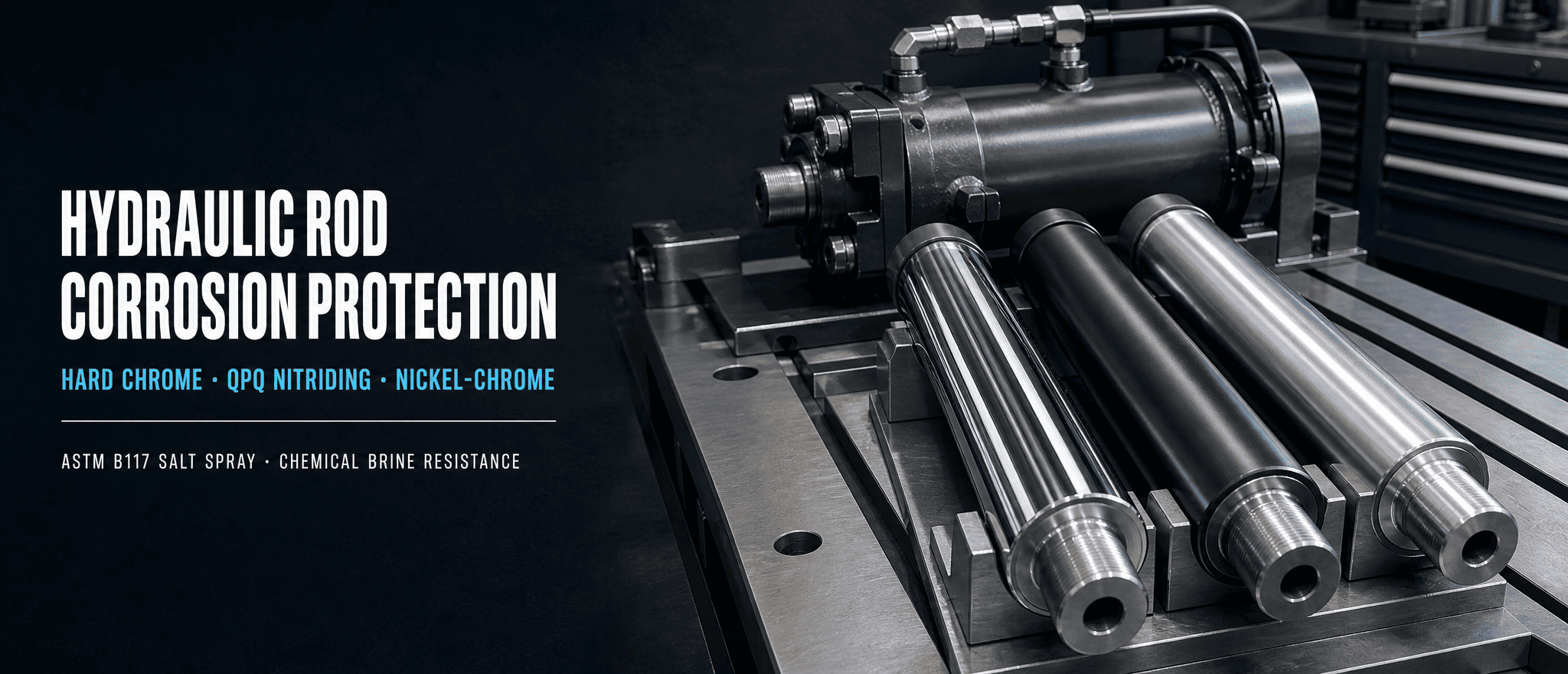 Protection contre la corrosion des tiges de vérins hydrauliques : Chrome dur vs QPQ vs Nickel-Chrome dans des environnements difficiles