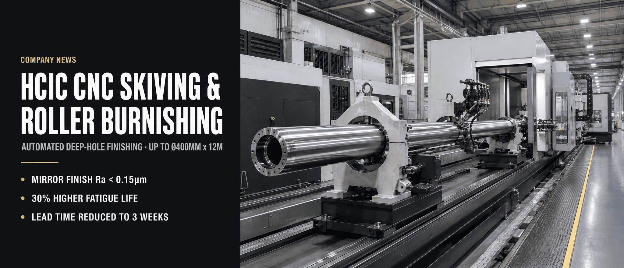 HCIC met en service une ligne automatisée de tronçonnage et de galetage CNC de haute précision pour les cylindres de gros alésage et à longue course